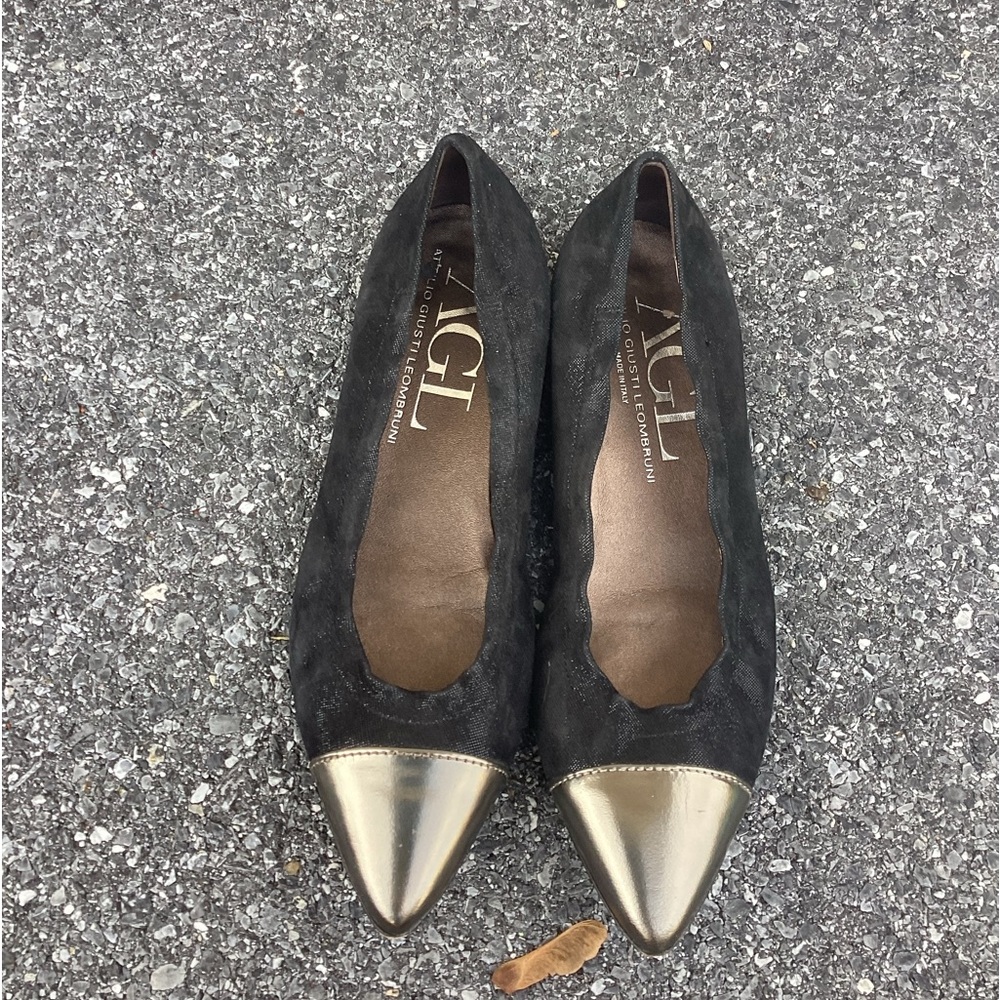 AGL Black Gold-Dipped Velvet Flats Size 38/8